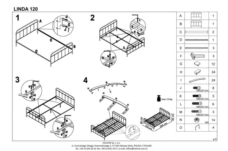 Фото Кровать односпальная Halmar Linda (СМ 120х200) c основанием от производителя Halmar  в Феодосии по цене 19 210 ₽