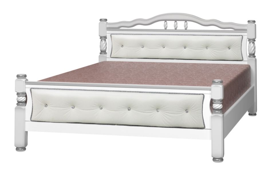 Фото Кровать двуспальная Карина-11 (СМ 140х200) с элементами светлой экокожи, без основания с универсальн от производителя Браво-мебель в Феодосии по цене 22&nbsp;910 ₽