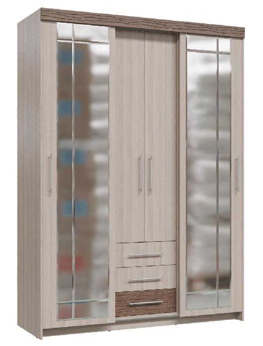 Шкаф-купе с ящиками Олимп (2 двери) (Материал дверей:лдсп-зеркало, цвет дверей:ясень шимо темный-ясень шимо светлый, цвет каркаса:ясень шимо светлый (Гранд Кволити) )