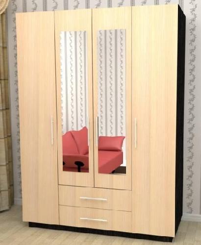 Шкаф четырехдверный зеркальный распашной с ящиками ШОН-7 (венге, дуб)