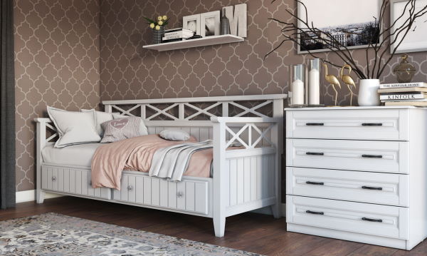 Фото Кровать односпальная Амелия (СМ 80х200) с выдвижными ящиками, без основания с универсальными царгами от производителя Браво-мебель в Феодосии по цене 29 730 ₽